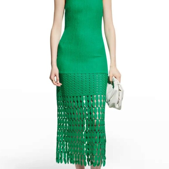 NWT$595 ALEXIS  South Scalloped Lace Knit Midi Dress - Green - Picture 10 of 12